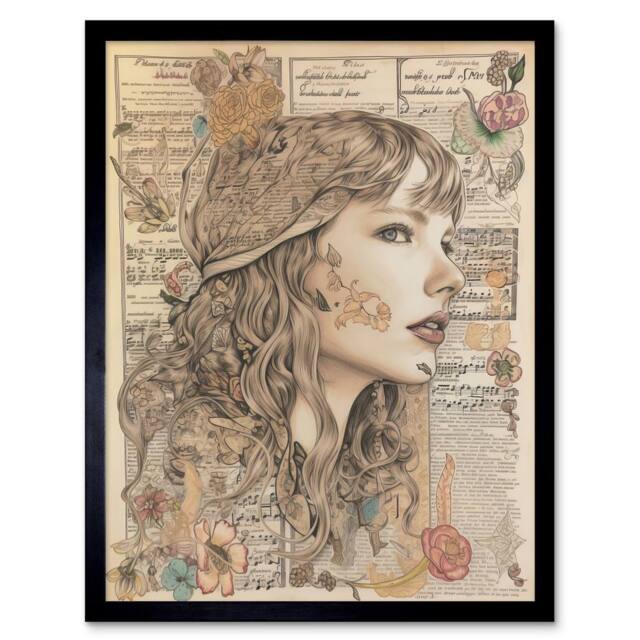 "Artery8 Upcycled Music Book Page Singer Home Decor 12x16"" Framed Art Print in Beige - Size: W12"" x H16""" - image 1