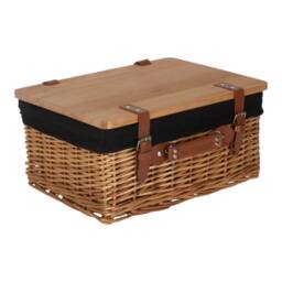 Red Hamper Double Steamed Black Lined Willow Picnic Basket with Pinewood Lid - Size: XL - thumbnail 2