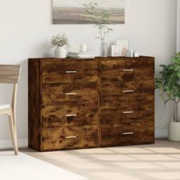 Berkfield Home Sideboards 2 pcs Smoked Oak 60x31x84 cm Engineered Wood in Brown - Size: 60 x 31 x 84 cm - thumbnail 1