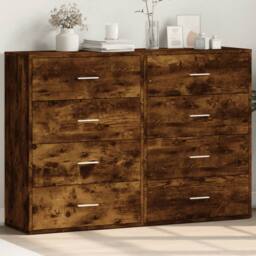 Berkfield Home Sideboards 2 pcs Smoked Oak 60x31x84 cm Engineered Wood in Brown - Size: 60 x 31 x 84 cm - thumbnail 2