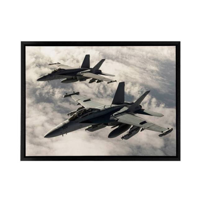 "Artery8 USAF F 18 Hornet Jet Fighters Framed Canvas Wall Art Print in Grey - Size: W12"" x H16""" - image 1
