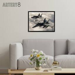 "Artery8 USAF F 18 Hornet Jet Fighters Framed Canvas Wall Art Print in Grey - Size: W12"" x H16""" - thumbnail 3