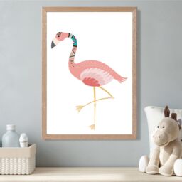 ARTZE Flamingo Tribal Animal Framed Print SIZE: A3 with Oak Frame in Pink - Size: A4 - thumbnail 2