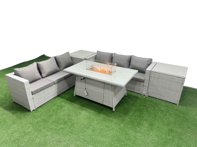 Fimous PE Rattan Lounge Sofa Set Outdoor Garden Furniture Set with Side Table in Light Grey - image 1