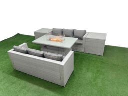 Fimous PE Rattan Lounge Sofa Set Outdoor Garden Furniture Set with Side Table in Light Grey - thumbnail 2