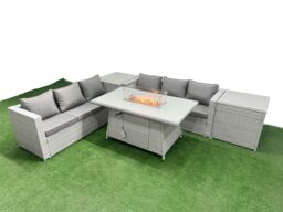 Fimous PE Rattan Lounge Sofa Set Outdoor Garden Furniture Set with Side Table in Light Grey - thumbnail 1