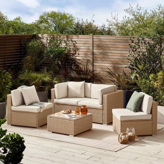 FurnitureboxUK Orlando 4 Seat Modular Outdoor Garden Rattan Sofa in Light Beige - image 1