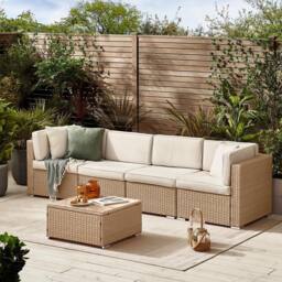 FurnitureboxUK Orlando 4 Seat Modular Outdoor Garden Rattan Sofa in Light Beige - thumbnail 4