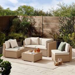 FurnitureboxUK Orlando 4 Seat Modular Outdoor Garden Rattan Sofa in Light Beige
