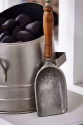 Dibor Antique Style Silver Fireplace Coal & Log Storage Bucket & Shovel H29 x W29cm - thumbnail 2