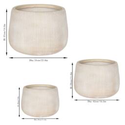 Dibor Set of 3 Beige Symmetry Stripe Beige Fibre Clay Indoor Outdoor Garden Planters - Size: Large - thumbnail 6
