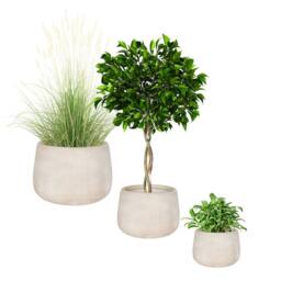 Dibor Set of 3 Beige Symmetry Stripe Beige Fibre Clay Indoor Outdoor Garden Planters - Size: Large - thumbnail 2