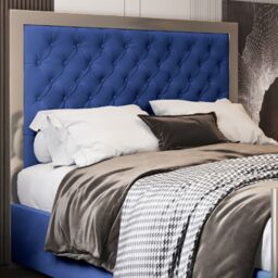 Casani Maddison Upholstered Soft Velvet Metal Bed Frame in Blue - Size: Small Double - thumbnail 2