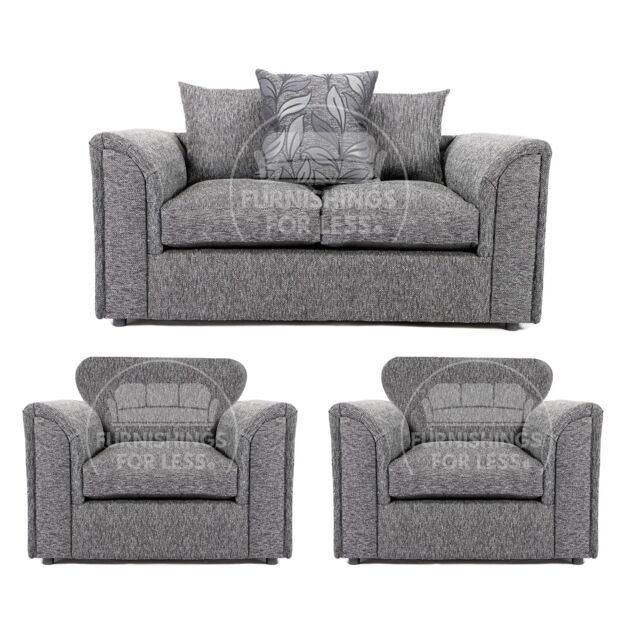 Furnishings For Less UK Byron Dundee Chenille Fabric 5 Seater 3 Piece Sofa Suite - 2 1 1 Grey or Light Grey - image 1
