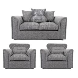 Furnishings For Less UK Byron Dundee Chenille Fabric 5 Seater 3 Piece Sofa Suite - 2 1 1 Grey or Light Grey