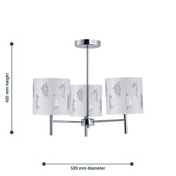 First Choice Lighting Set of 2 Brea - Chrome 3 Light Fittings with White Fern Shades in Silver - thumbnail 6