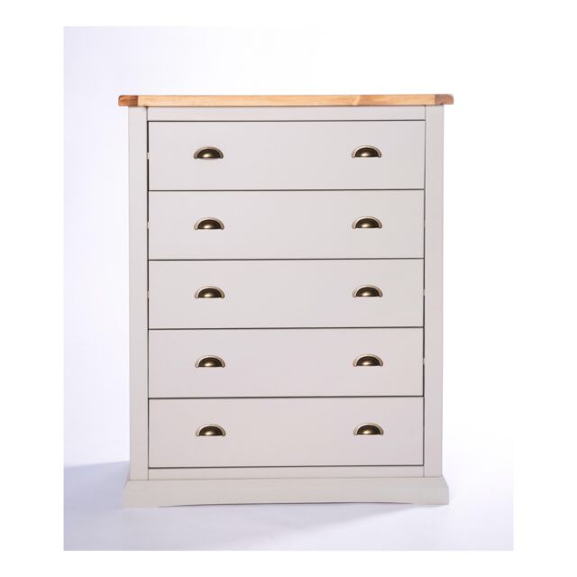 Cabinet Bits Loreo 5 Drawer Chest of Drawers Brass Cup Handle in Light Grey - image 1