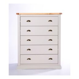 Cabinet Bits Loreo 5 Drawer Chest of Drawers Brass Cup Handle in Light Grey