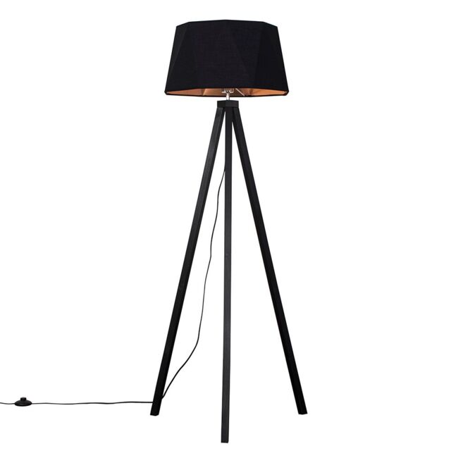 ValueLights Barbro Black Wood Tripod Floor Lamp with Black & Copper Shade - image 1