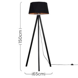ValueLights Barbro Black Wood Tripod Floor Lamp with Black & Copper Shade - thumbnail 5