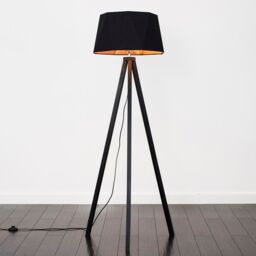 ValueLights Barbro Black Wood Tripod Floor Lamp with Black & Copper Shade - thumbnail 3