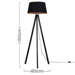 ValueLights Barbro Black Wood Tripod Floor Lamp with Black & Copper Shade - thumbnail 7