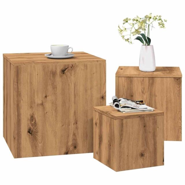 Berkfield Home Side Tables 3 pcs Artisan Oak Engineered Wood in Brown - image 1