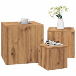 Berkfield Home Side Tables 3 pcs Artisan Oak Engineered Wood in Brown - thumbnail 1