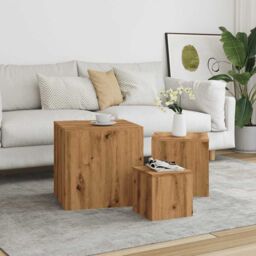 Berkfield Home Side Tables 3 pcs Artisan Oak Engineered Wood in Brown - thumbnail 3