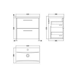 Balterley Winshill Contemporary 2 Drawer Wall Hung Vanity Basin Unit, 600mm in Grey - thumbnail 3
