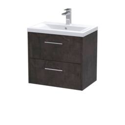 Balterley Winshill Contemporary 2 Drawer Wall Hung Vanity Basin Unit, 600mm in Grey - thumbnail 1