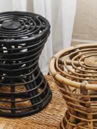 Orsina Rustic Design Grey Natural Rattan Stool, Unique Hourglass Shape Outdoor Stool, Versatile Lightweight Stool - thumbnail 5