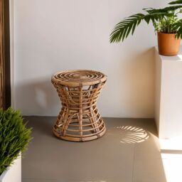 Orsina Rustic Design Grey Natural Rattan Stool, Unique Hourglass Shape Outdoor Stool, Versatile Lightweight Stool - thumbnail 4