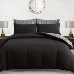 Grace Reversible Brushed Microfiber Duvet Cover Sets Hypoallegenic in Black - Size: Single - thumbnail 3