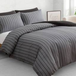 Grace Reversible Brushed Microfiber Duvet Cover Sets Hypoallegenic in Black - Size: Single