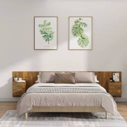 Berkfield Home Bed Headboard with Cabinets Smoked Oak Engineered Wood in Brown - thumbnail 2