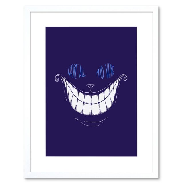 "Artery8 Wall Art Print Cheshire Cat Alice Mad Artwork Framed 9X7 Inch in White - Size: W7"" x H9""" - image 1