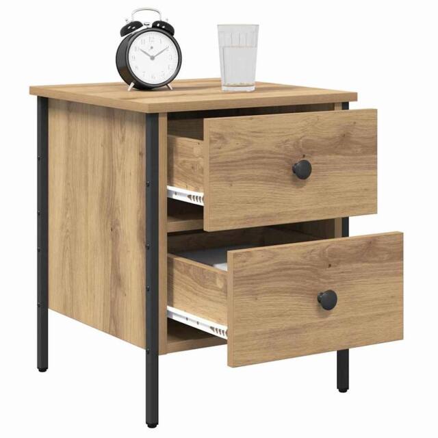 Berkfield Home Modern Bedside Cabinet Artisan Oak 40x42x50 cm Engineered Wood in Beige - Size: 40 x 42 x 50 cm - image 1