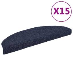 Berkfield Home 15 pcs Self-adhesive Stair Mats Needle Punch 65x21x4 cm Blue - Size: Medium - thumbnail 1