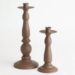 Bloom Set of 2 Antique Finish Rustic Candleholders for Real or Faux Candles - Large H31 x 12cm, Small H20 x 9.5cm in Brown - Size: 31 x 12 cm