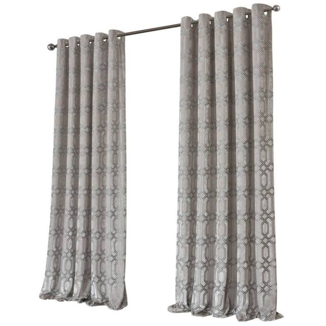 New Edge Blinds Luxe Geo Velvet Eyelet Curtains in Beige - Size: 167 cm width x 183 cm drop - image 1