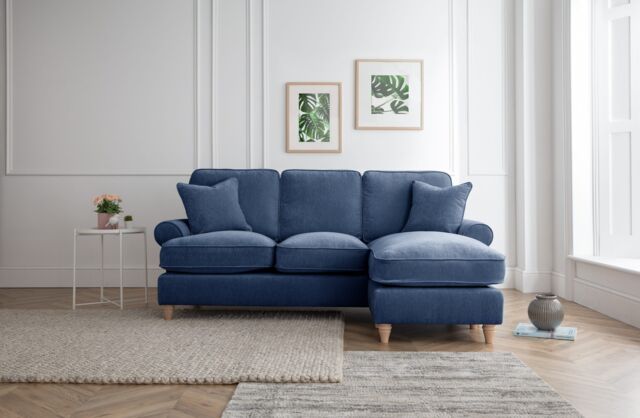 The Great Sofa Company Ezra Right Hand Velvet Chaise Sofa - Scroll Arm in Navy - Size: Medium - image 1