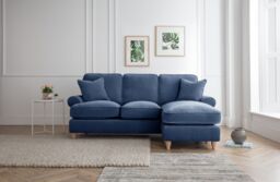 The Great Sofa Company Ezra Right Hand Velvet Chaise Sofa - Scroll Arm in Navy - Size: Medium - thumbnail 1