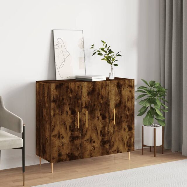 Berkfield Home Sideboard Smoked Oak 90x34x80 cm Engineered Wood in Brown - Size: 90 x 34 x 80 cm - image 1