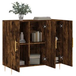 Berkfield Home Sideboard Smoked Oak 90x34x80 cm Engineered Wood in Brown - Size: 90 x 34 x 80 cm - thumbnail 4