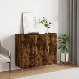 Berkfield Home Sideboard Smoked Oak 90x34x80 cm Engineered Wood in Brown - Size: 90 x 34 x 80 cm - thumbnail 1