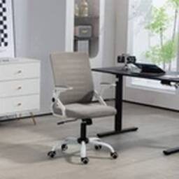 EONLION Mid-Back Office Chair Flip-Up Armrest Desk Swivel Chair Grey - thumbnail 3