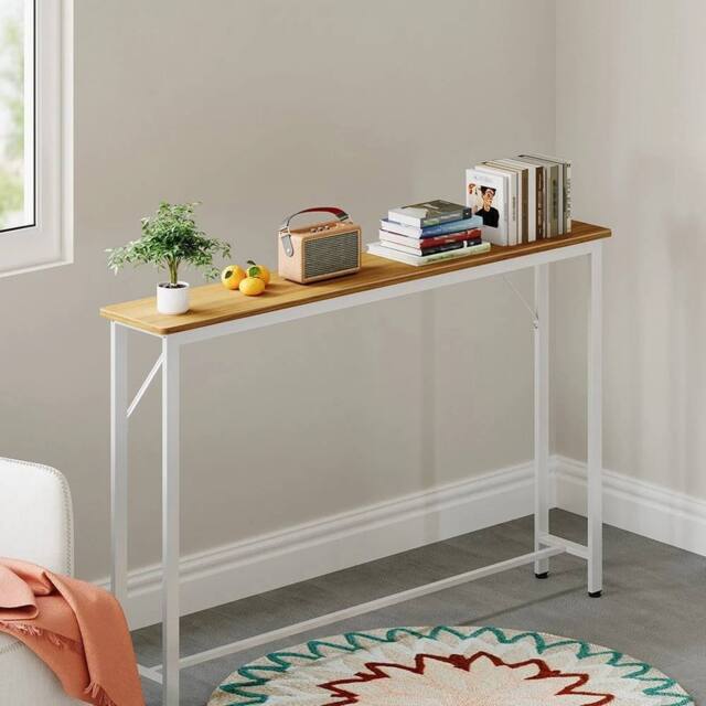PAWNORA Console Table 1 Tier-White Frame-120cm Long in Natural - image 1