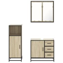 Berkfield Home 3 Piece Bathroom Furniture Set Sonoma Oak Engineered Wood in Light Oak - thumbnail 5