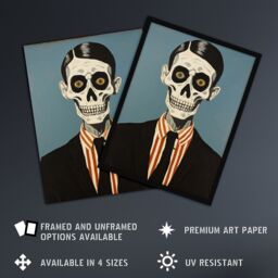"Artery8 Wall Art Print Looking Sharp By Ryan Ramirez Smart Skeleton Bones Portrait Passport Picture Halloween Poster - Size: W12"" x H16""" - thumbnail 2